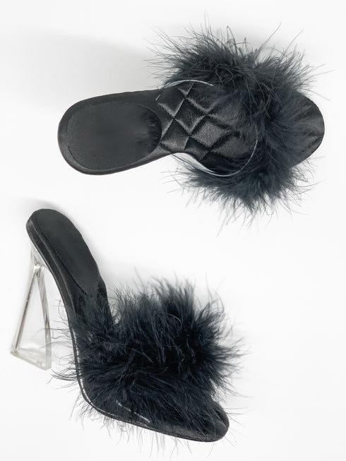 Sassy Fur Clear Black Heels